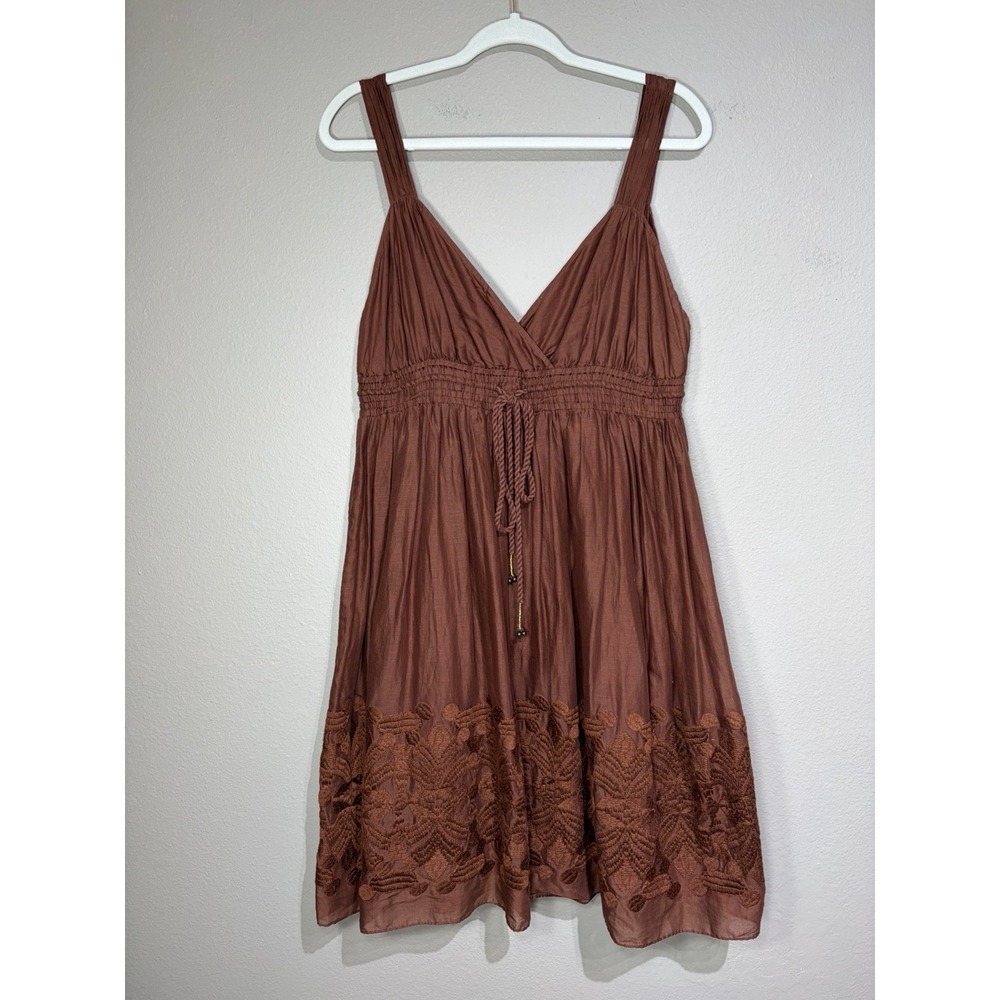 Banana Republic Chocolate Brown Cotton Embroidered Midi Dress Size 4 Boho